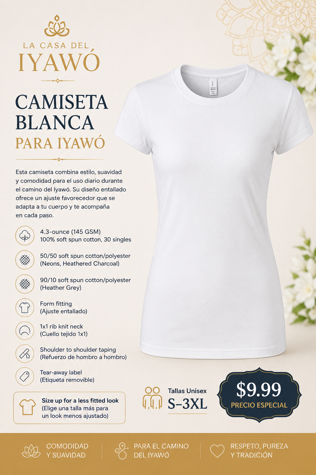 Camiseta Blanca Entallada para Iyawó