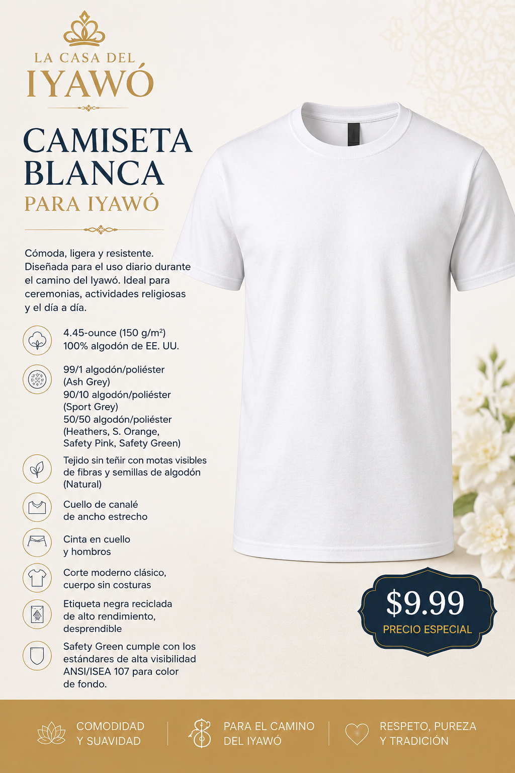 Camiseta Blanca Iyawó / White Iyawó T‑Shirt